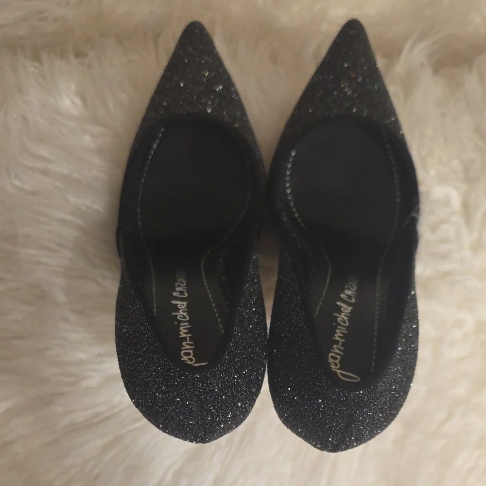 Jean-Michel Cazabat Black Glitter Pointed-Toe Stiletto Heels 4 Inches Heel 38.5